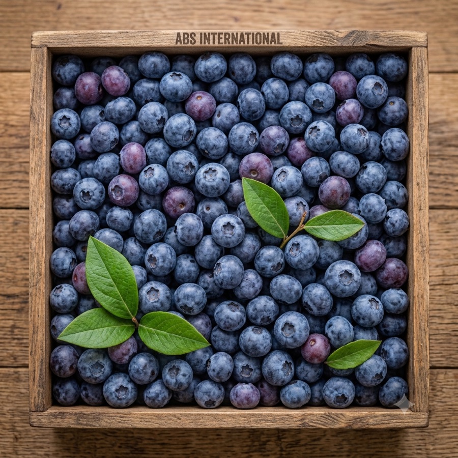 Crate of fresh blueberries