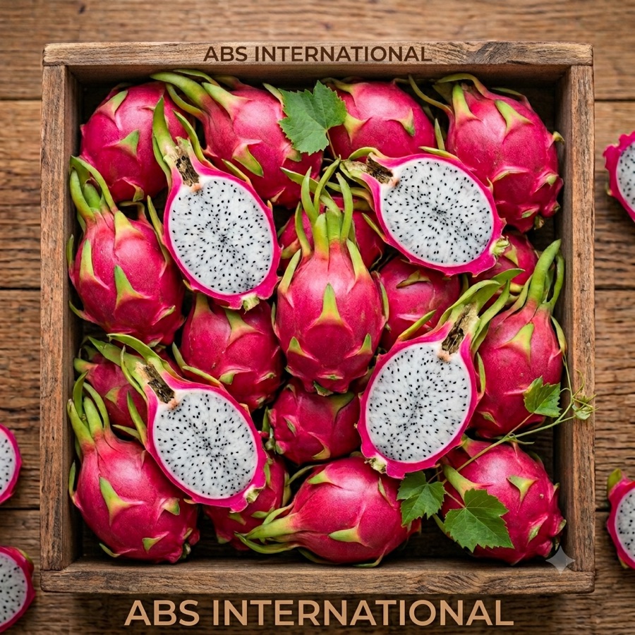 Crate of vibrant dragon fruit